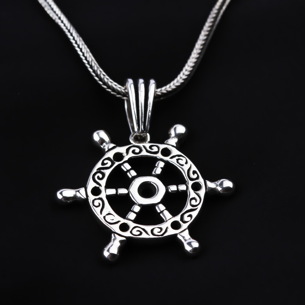 Glorria 925k Sterling Silver Men Helm Necklace