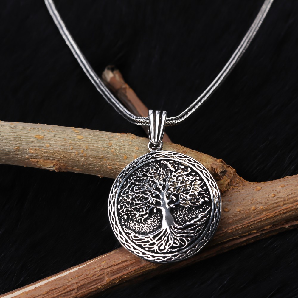 Glorria 925k Sterling Silver Men Tree of Life Necklace