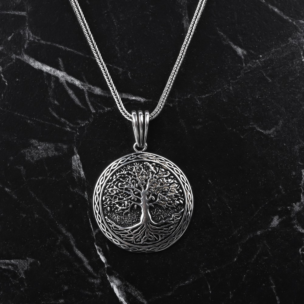 Glorria 925k Sterling Silver Men Tree of Life Necklace