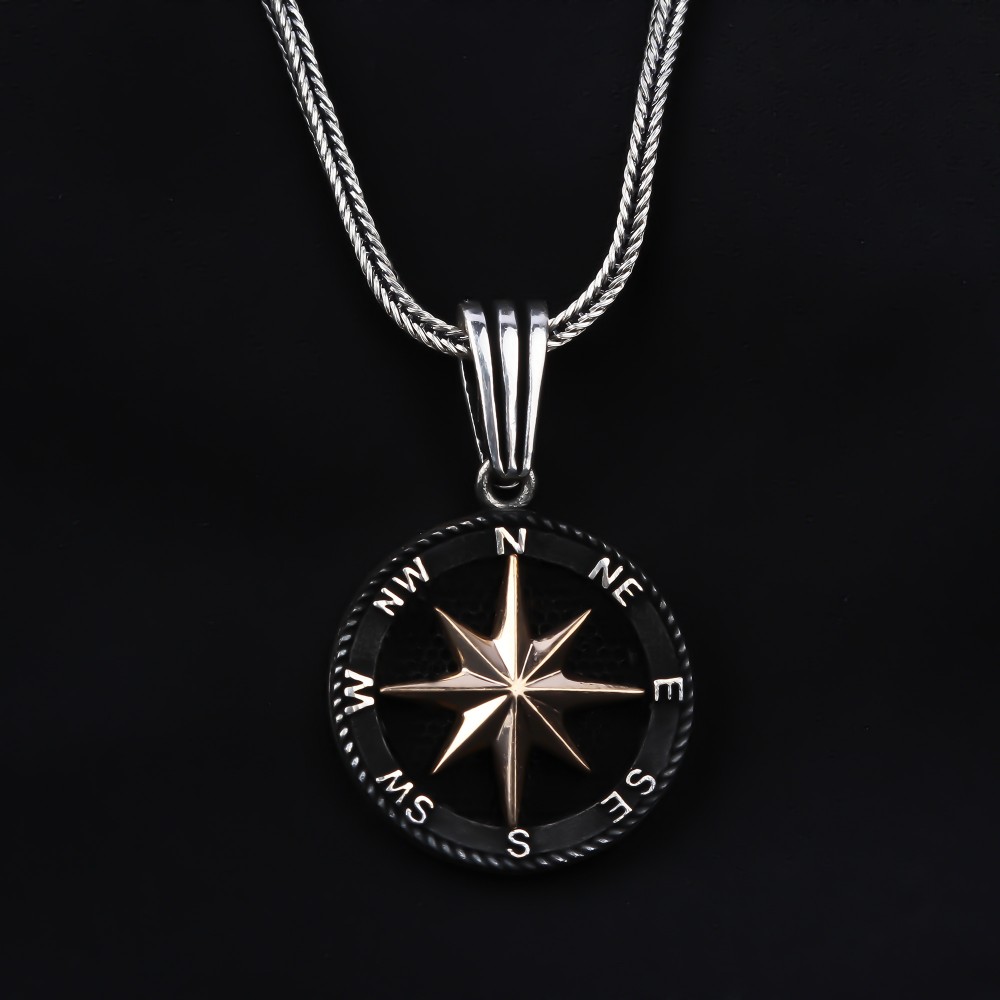 Glorria 925k Sterling Silver Men North Star Necklace