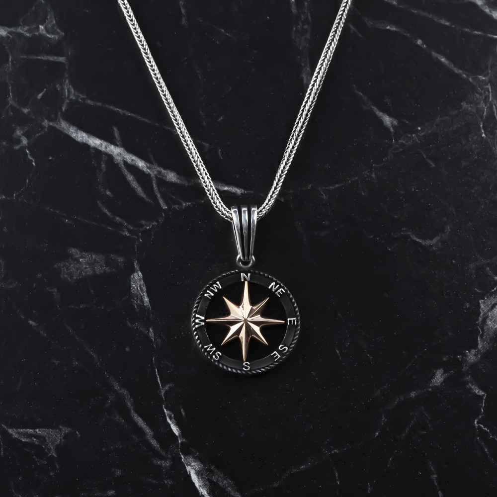 Glorria 925k Sterling Silver Men North Star Necklace