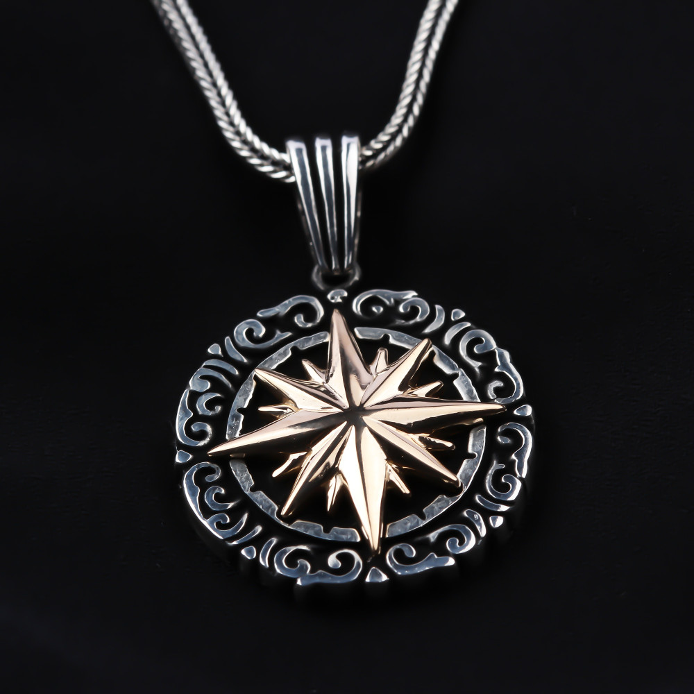 Glorria 925k Sterling Silver Men Pole Star Necklace Glorria 925k Sterling Silver Men Pole Star Necklace