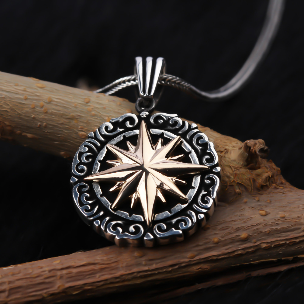 Glorria 925k Sterling Silver Men Pole Star Necklace