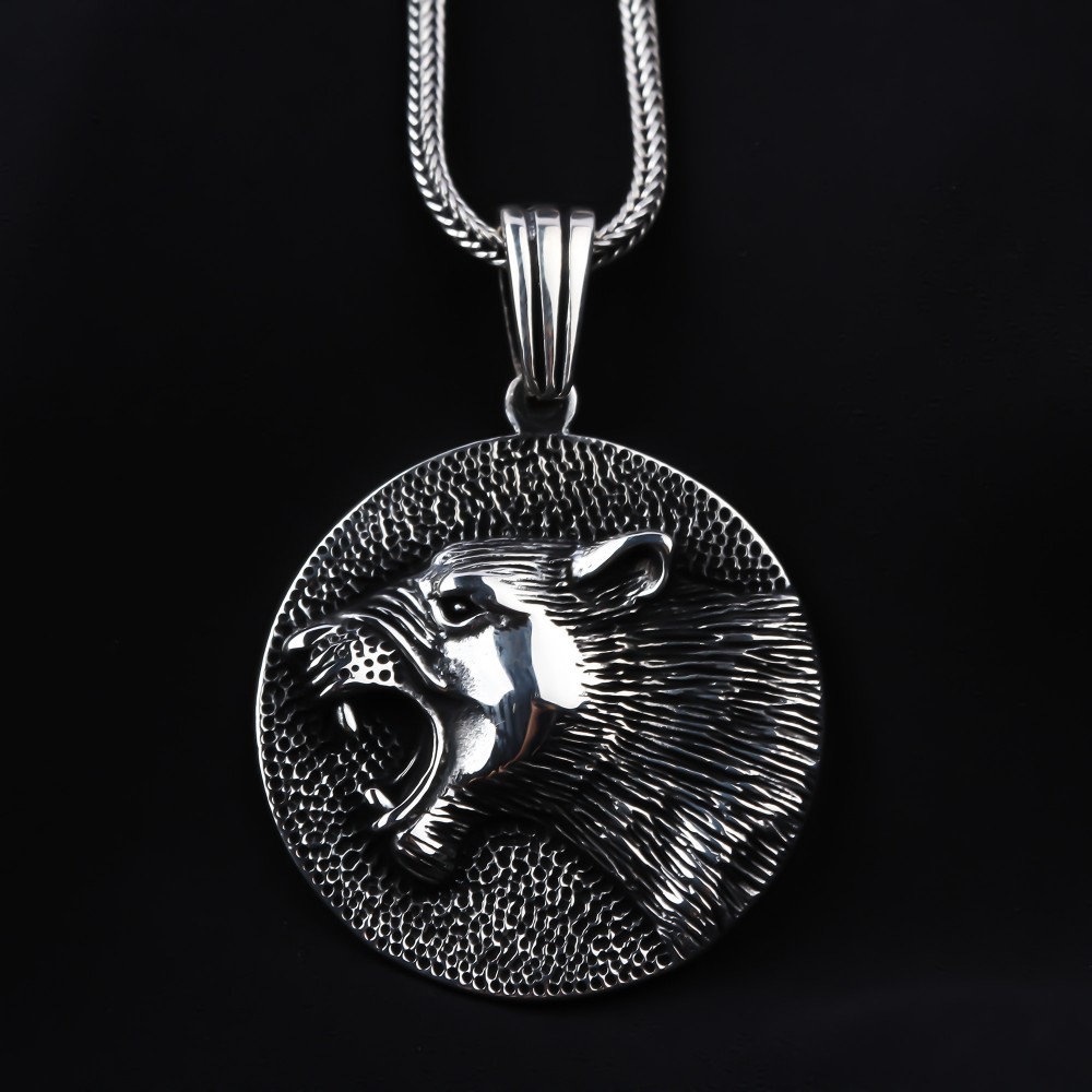 Glorria 925k Sterling Silver Men Bear Necklace