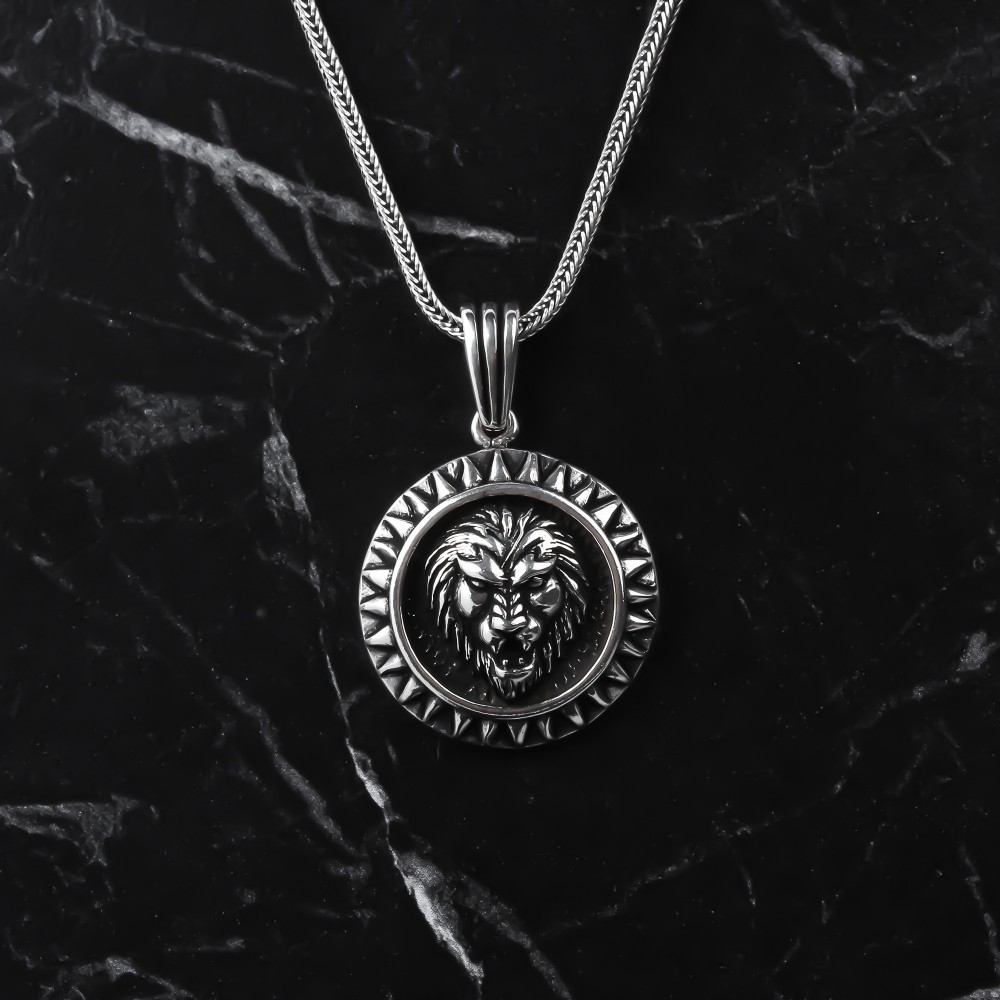 Glorria 925k Sterling Silver Men Lion Head Necklace