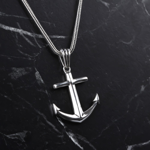 Glorria 925k Sterling Silver Men Anchor Necklace