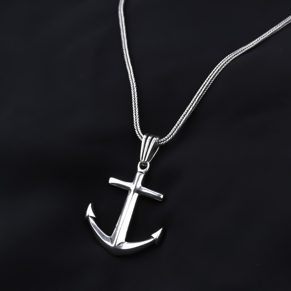 Glorria 925k Sterling Silver Men Anchor Necklace
