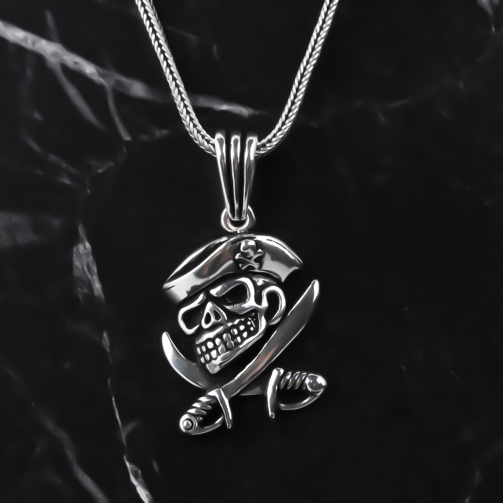 Glorria 925k Sterling Silver Men Pirate Necklace