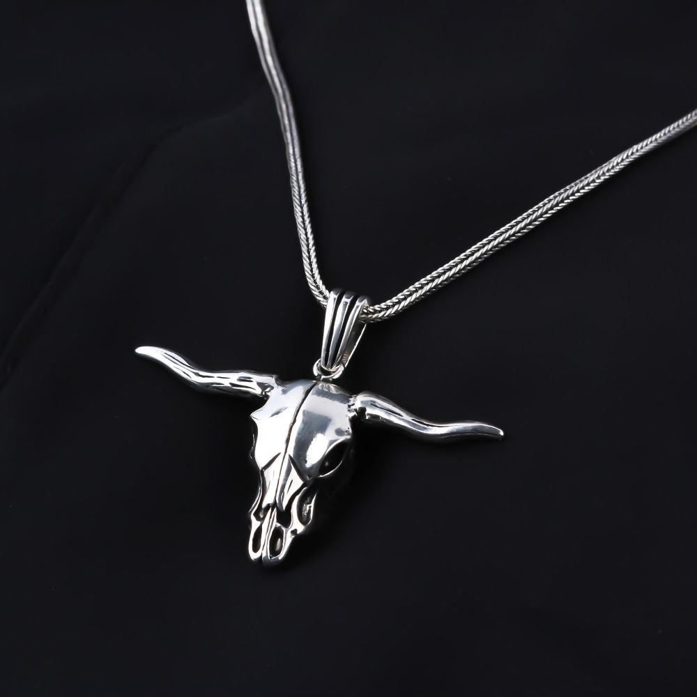 Glorria 925k Sterling Silver Men Buffalo Necklace