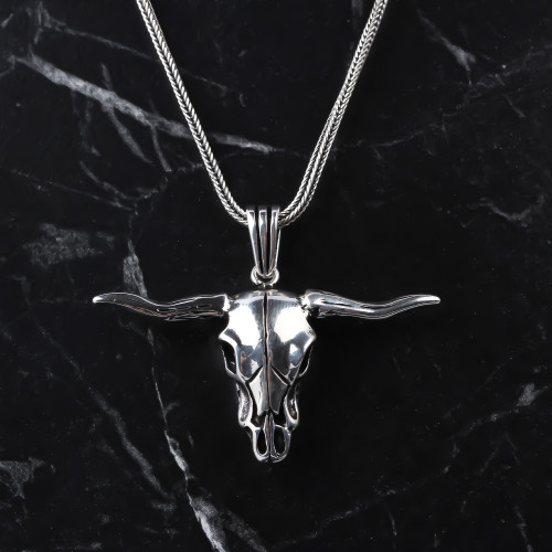 Glorria 925k Sterling Silver Men Buffalo Necklace