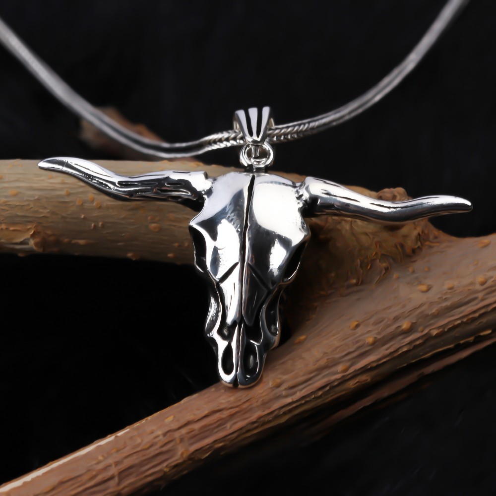 Glorria 925k Sterling Silver Men Buffalo Necklace