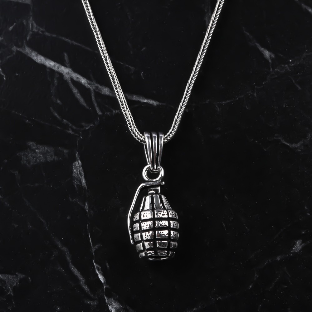 Glorria 925k Sterling Silver Men Grenade Necklace