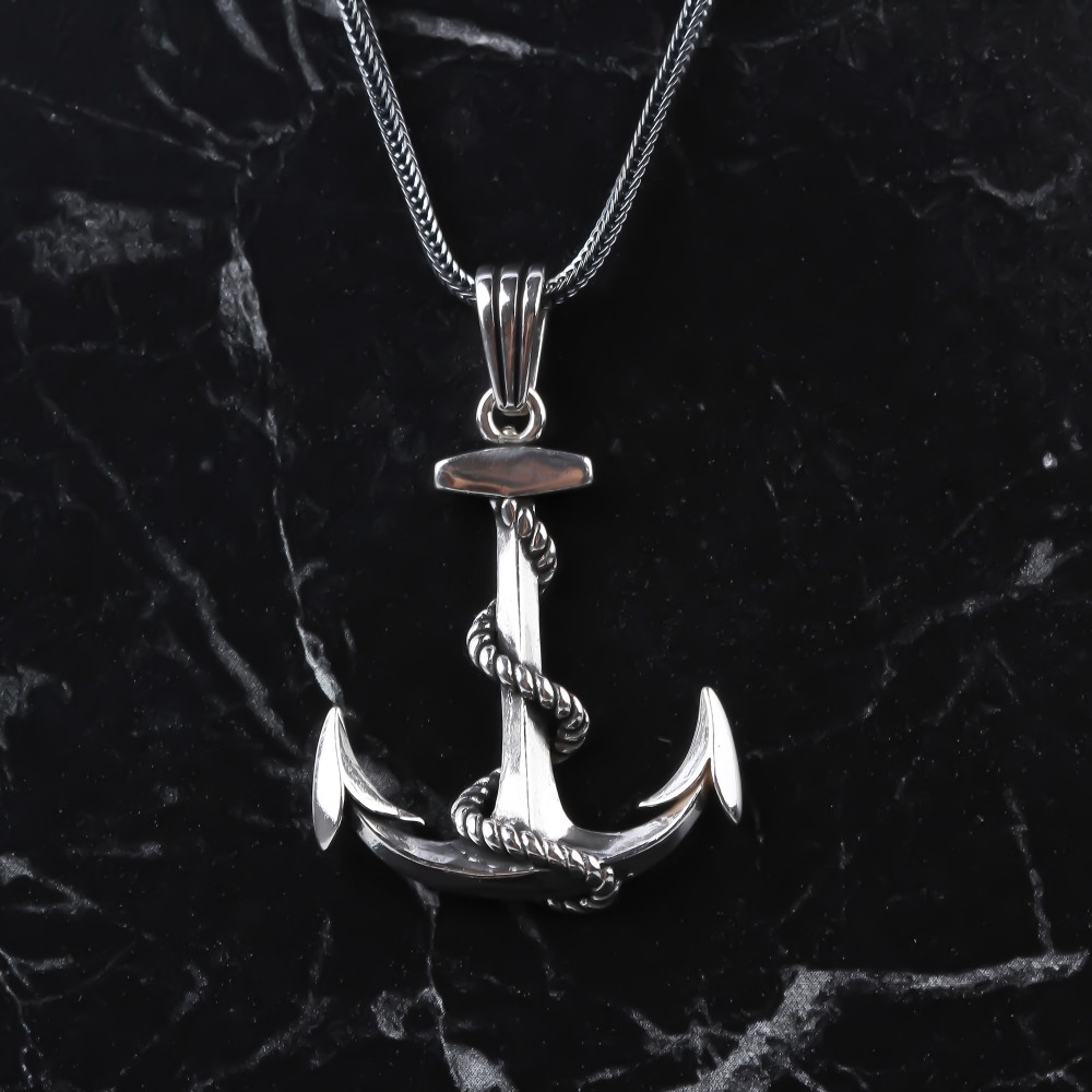 Glorria 925k Sterling Silver Men Ship Anchor Necklace