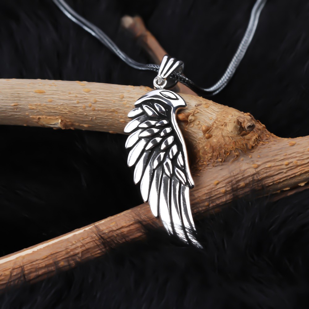 Glorria 925k Sterling Silver Men Angel Wing Necklace