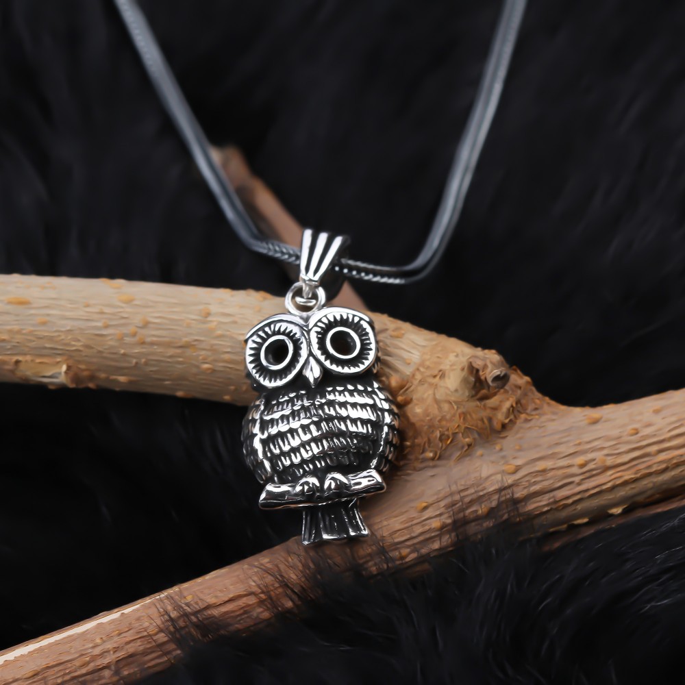 Glorria 925k Sterling Silver Men Owl Necklace