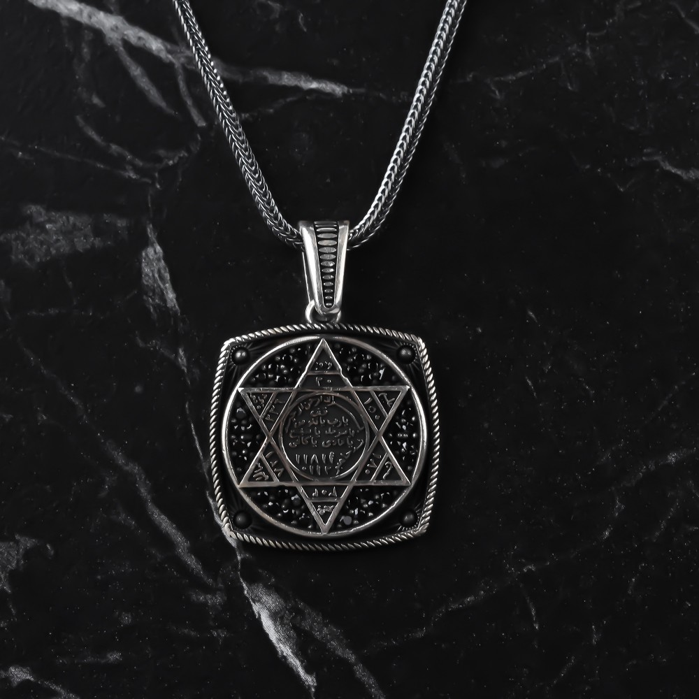 Glorria 925k Sterling Silver Men Seal of Solomon Necklace