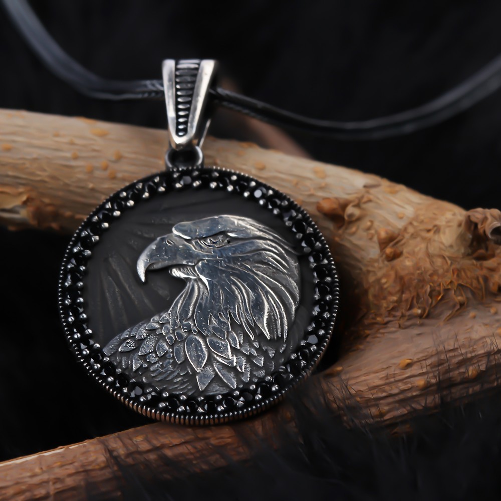 Glorria 925k Sterling Silver Men Eagle Necklace