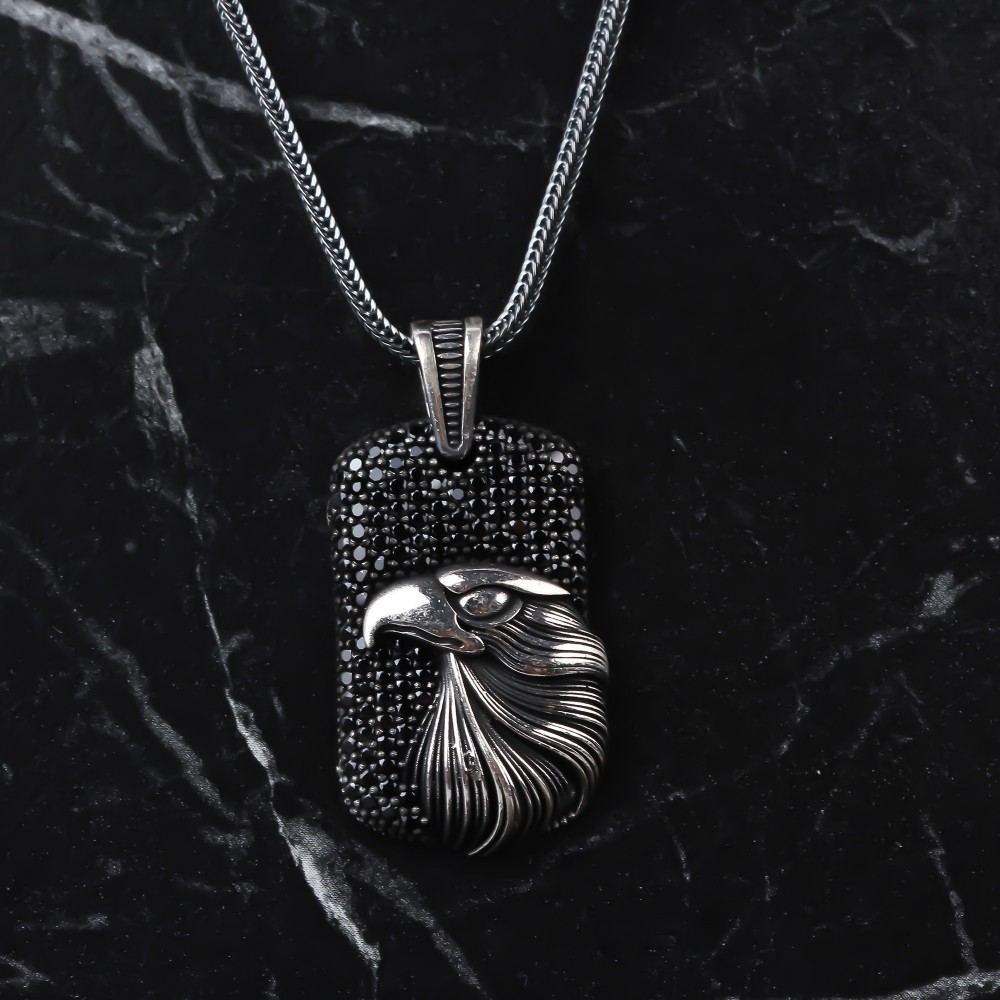 Glorria 925k Sterling Silver Men Eagle Head Necklace