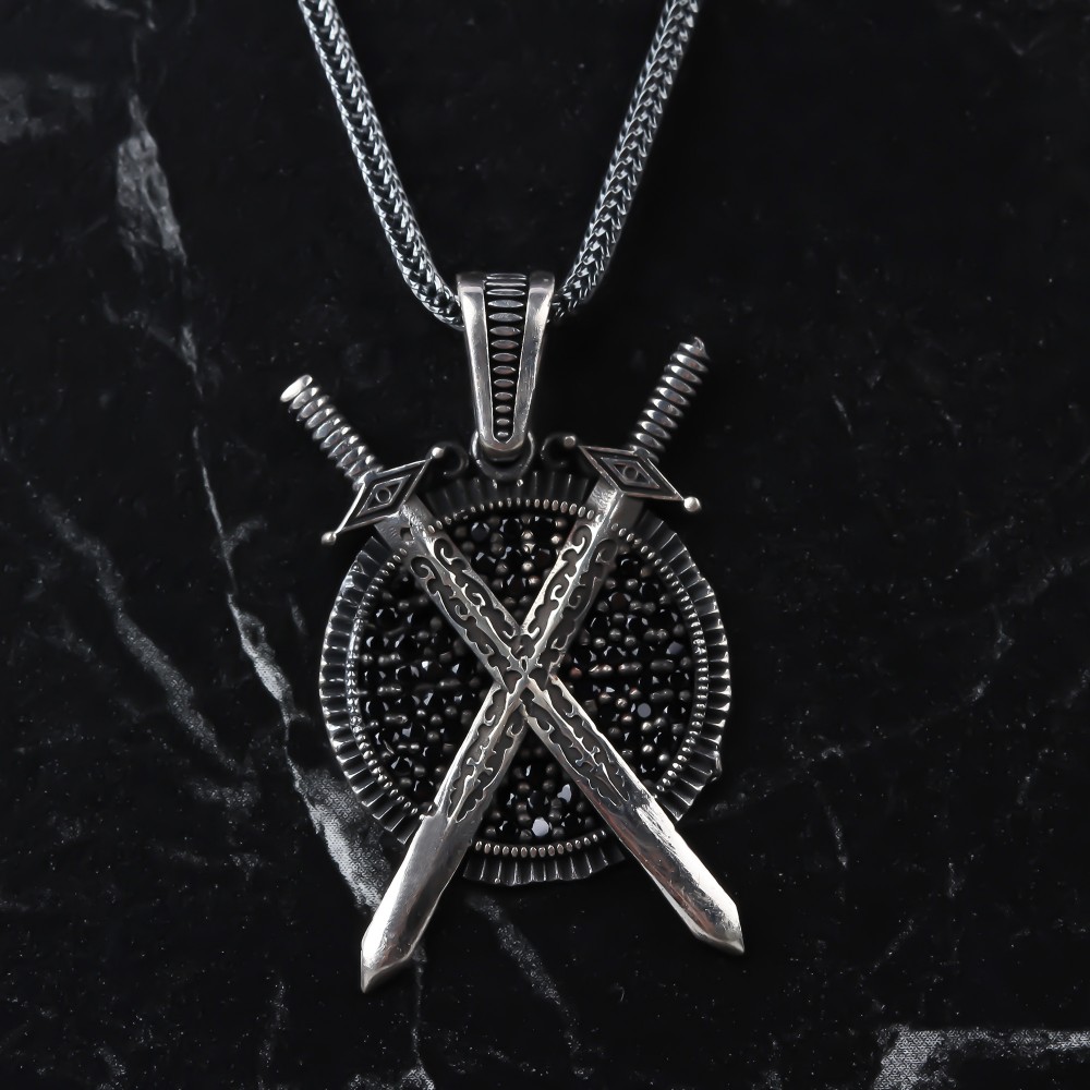 Glorria 925k Sterling Silver Men Double Sword Necklace Glorria 925k Sterling Silver Men Double Sword Necklace