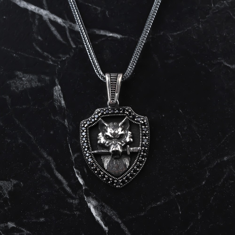 Glorria 925k Sterling Silver Men Wolf Necklace