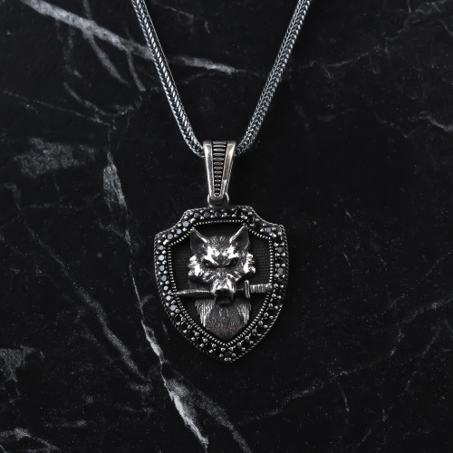 Glorria 925k Sterling Silver Men Wolf Necklace