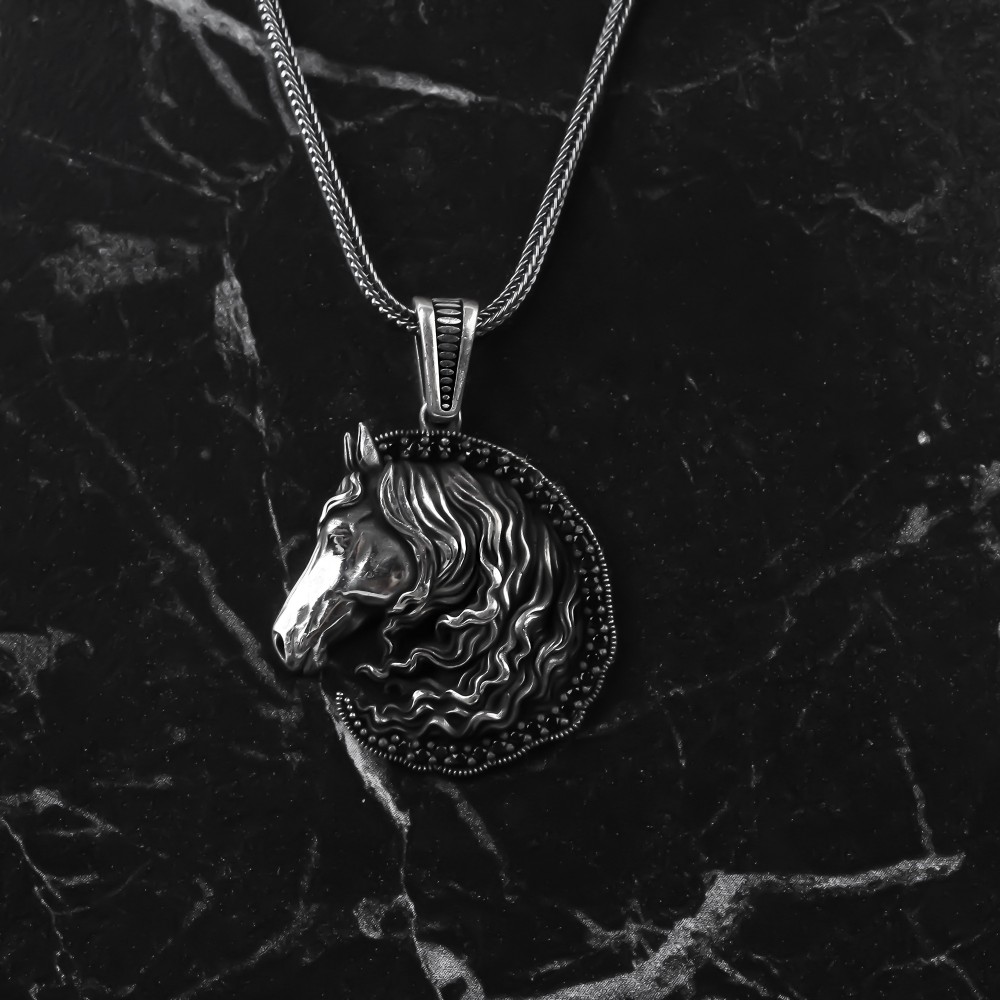 Glorria 925k Sterling Silver Men Horse Mane Necklace
