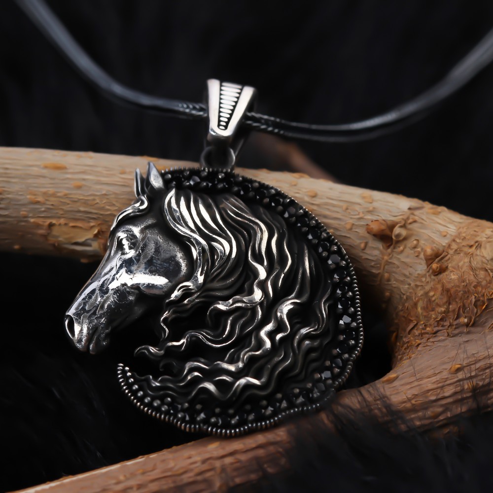 Glorria 925k Sterling Silver Men Horse Mane Necklace