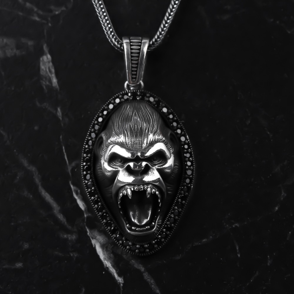 Glorria 925k Sterling Silver Men Gorilla Necklace