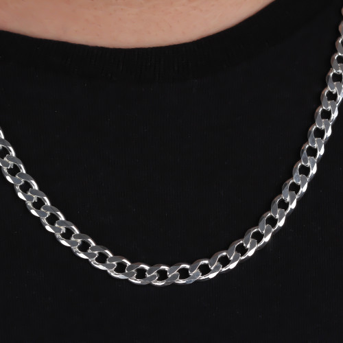 Glorria 925k Sterling Silver 7mm Gourmet Chain Necklace