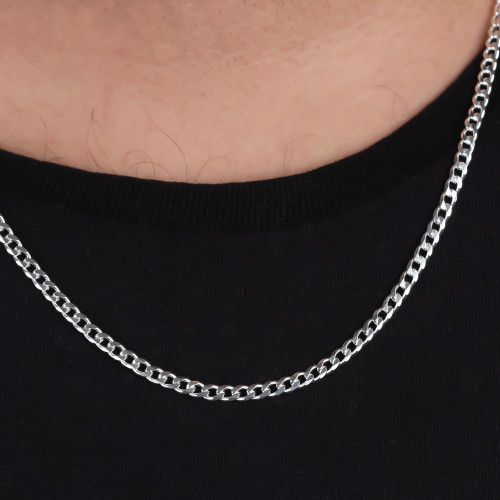 Glorria 925k Sterling Silver 4mm Gourmet Chain Necklace