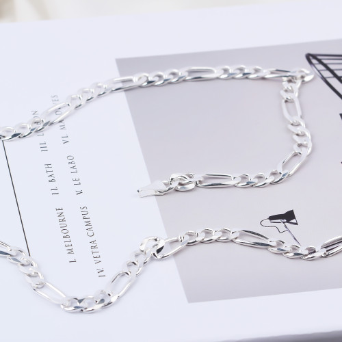 Glorria 925k Sterling Silver 7.5mm Figaro Chain Necklace