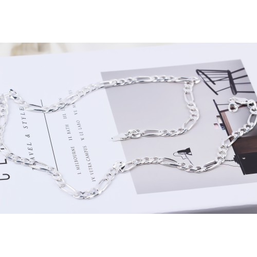 Glorria 925k Sterling Silver 7.5mm Figaro Chain Necklace Glorria 925k Sterling Silver 7.5mm Figaro Chain Necklace