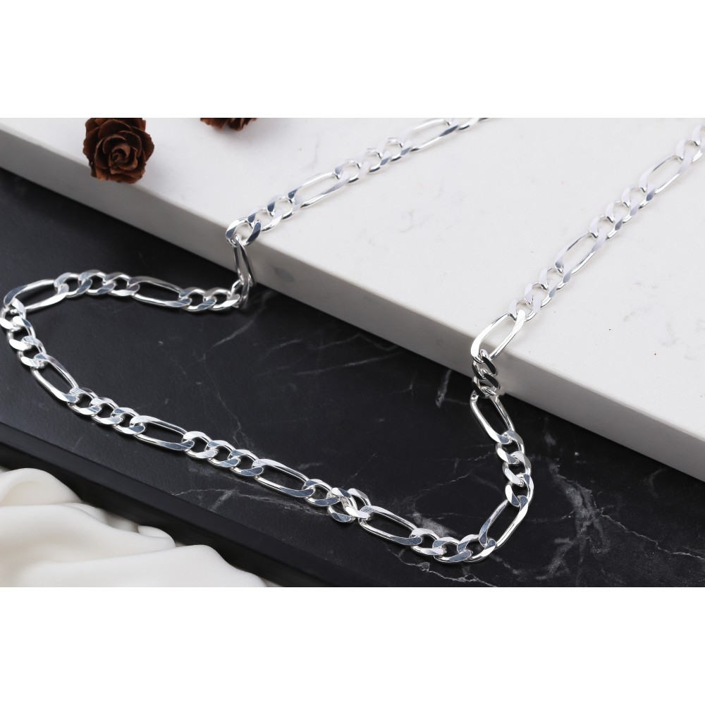 Glorria 925k Sterling Silver 7.5mm Figaro Chain Necklace