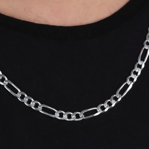 Glorria 925k Sterling Silver 7.5mm Figaro Chain Necklace