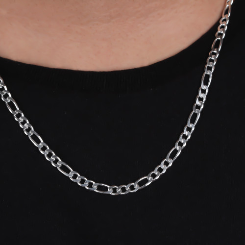 Glorria 925k Sterling Silver 5mm Figaro Chain Necklace