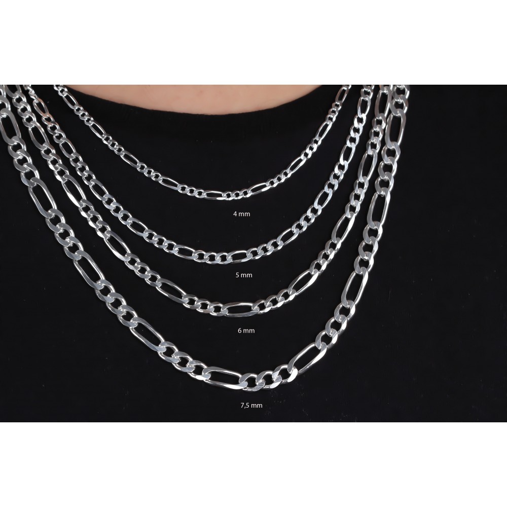 Glorria 925k Sterling Silver 4mm Figaro Chain Necklace