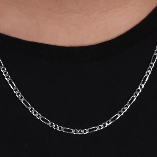 Glorria 925k Sterling Silver 4mm Figaro Chain Necklace