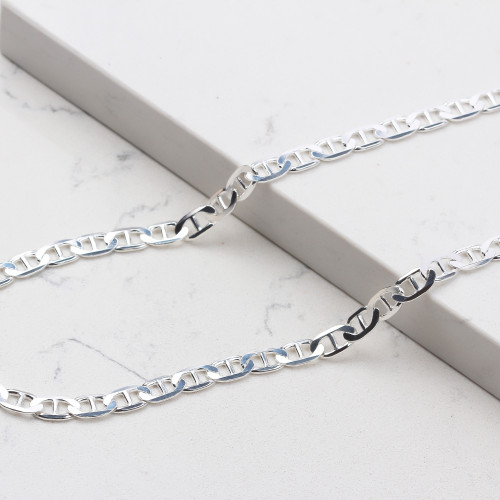 Glorria 925k Sterling Silver 7mm Mariner Chain Necklace