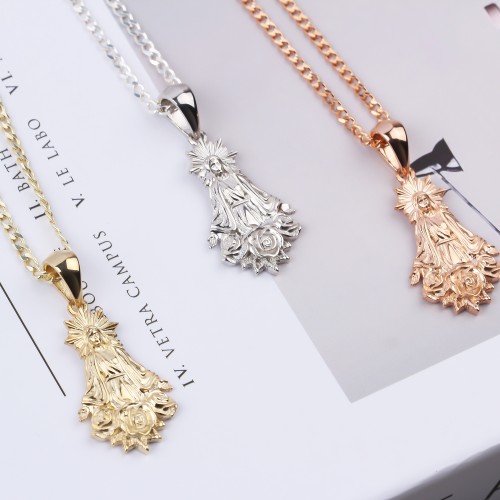 Glorria 925k Sterling Silver Gourmet Chain Virgin Mary Necklace