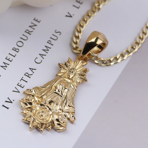 Glorria 925k Sterling Silver Gourmet Chain Virgin Mary Necklace