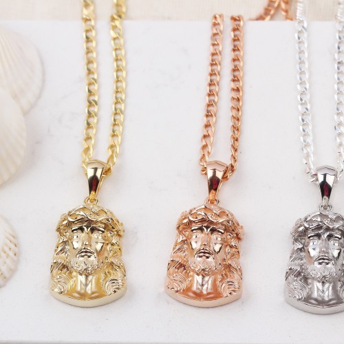 Glorria 925k Sterling Silver Gourmet Chain Jesus Christ Necklace