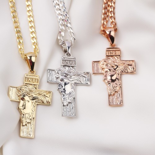 Glorria 925k Sterling Silver Gourmet Chain Jesus Christ Cross Necklace