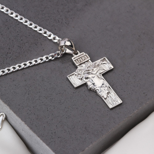 Glorria 925k Sterling Silver Gourmet Chain Jesus Christ Cross Necklace