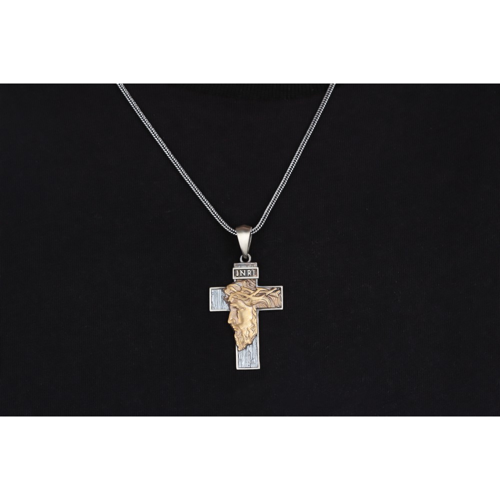 Glorria 925k Sterling Silver Gourmet Chain Jesus Christ Cross Necklace