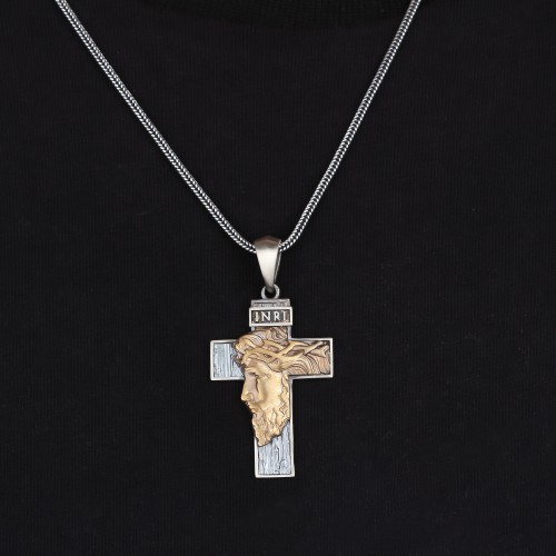 Glorria 925k Sterling Silver Gourmet Chain Jesus Christ Cross Necklace
