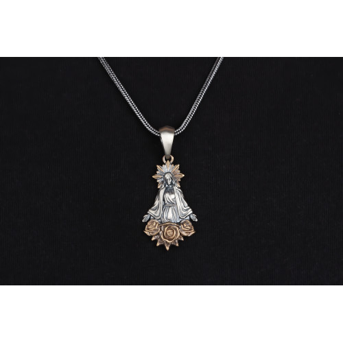 Glorria 925k Sterling Silver Gourmet Chain Virgin Mary Necklace