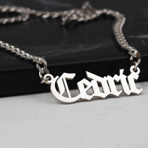 Glorria 925k Sterling Silver Men Personalized Gothic Name Gourmet Chain Sterling Silver Necklace