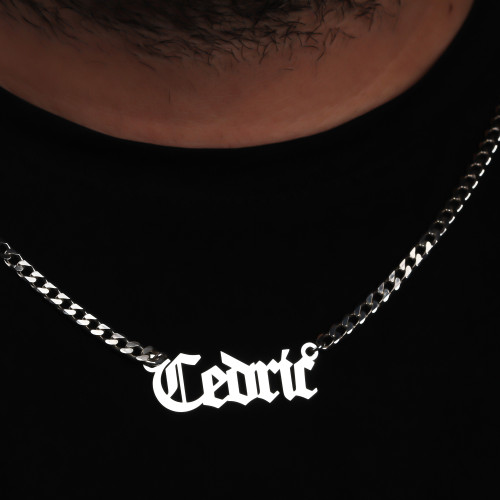 Glorria 925k Sterling Silver Men Personalized Gothic Name Gourmet Chain Sterling Silver Necklace