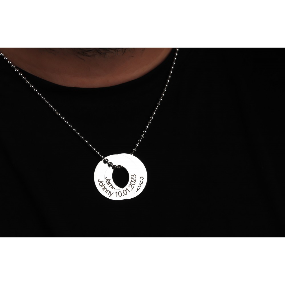 Glorria 925k Sterling Silver Men Personalized Double Ring Ball Chain Sterling Silver Necklace