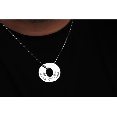 Glorria 925k Sterling Silver Men Personalized Double Ring Ball Chain Sterling Silver Necklace